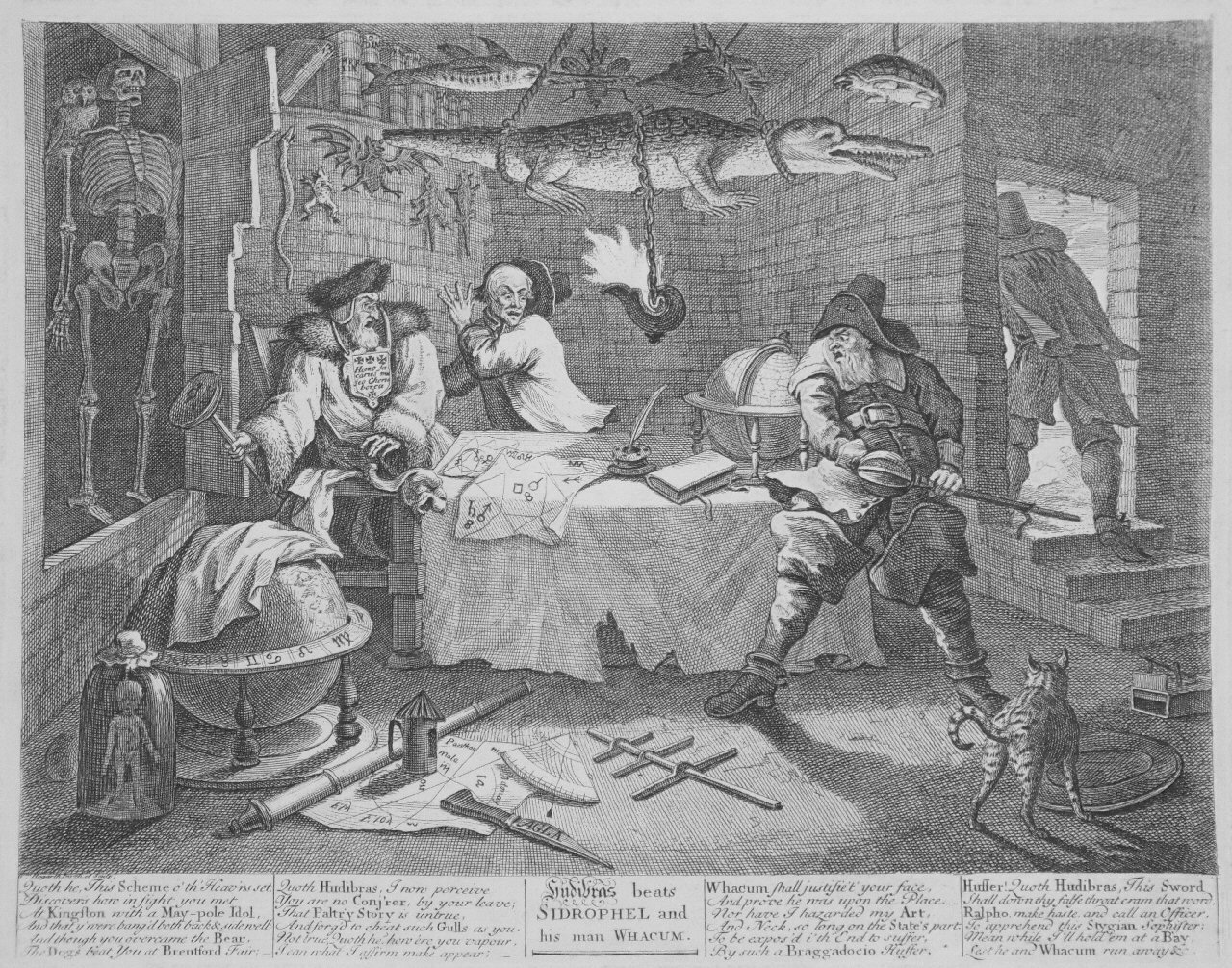 Print - Hudibras beats Sidrophel and his man Whacum. - Hogarth